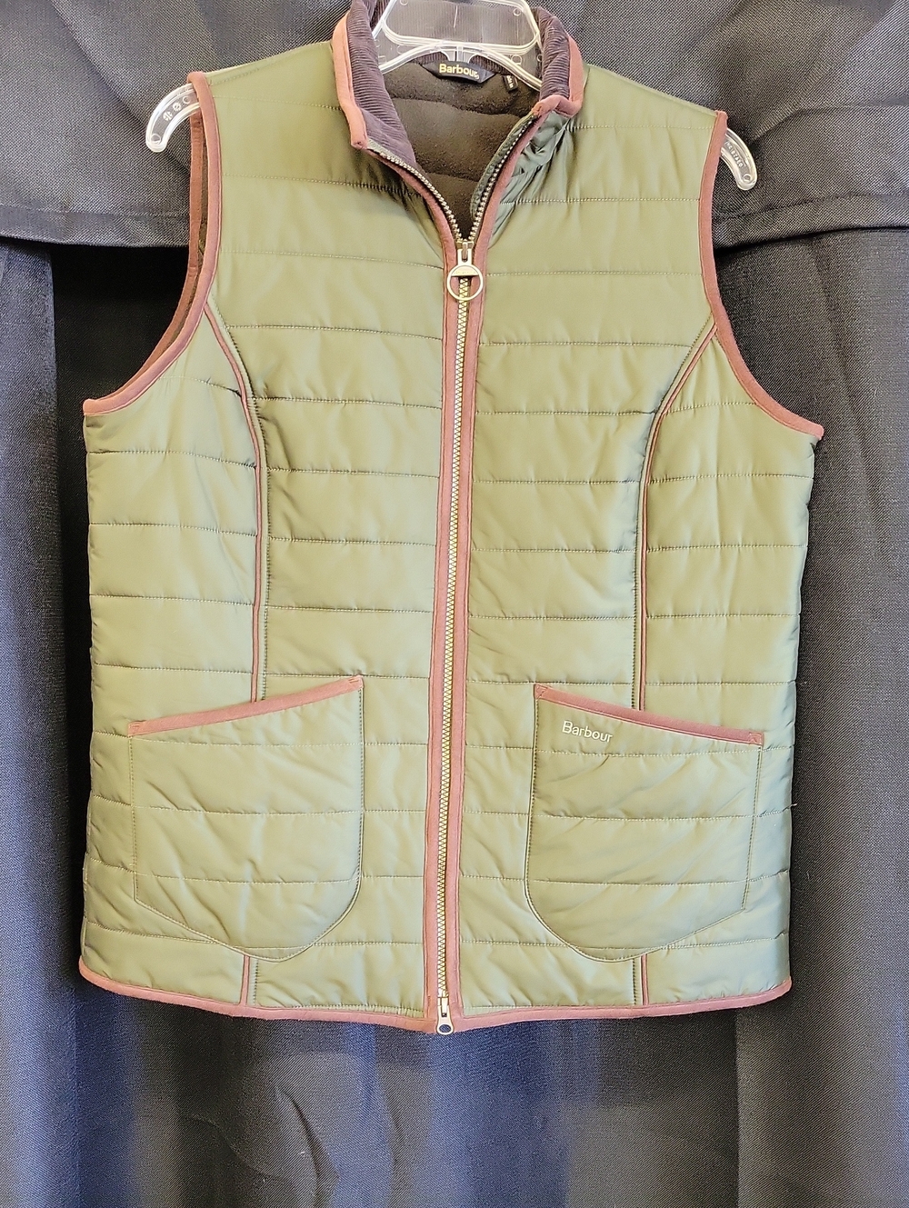 Barbour Kids Quilted Light Olive Green Vest with Brown Trim